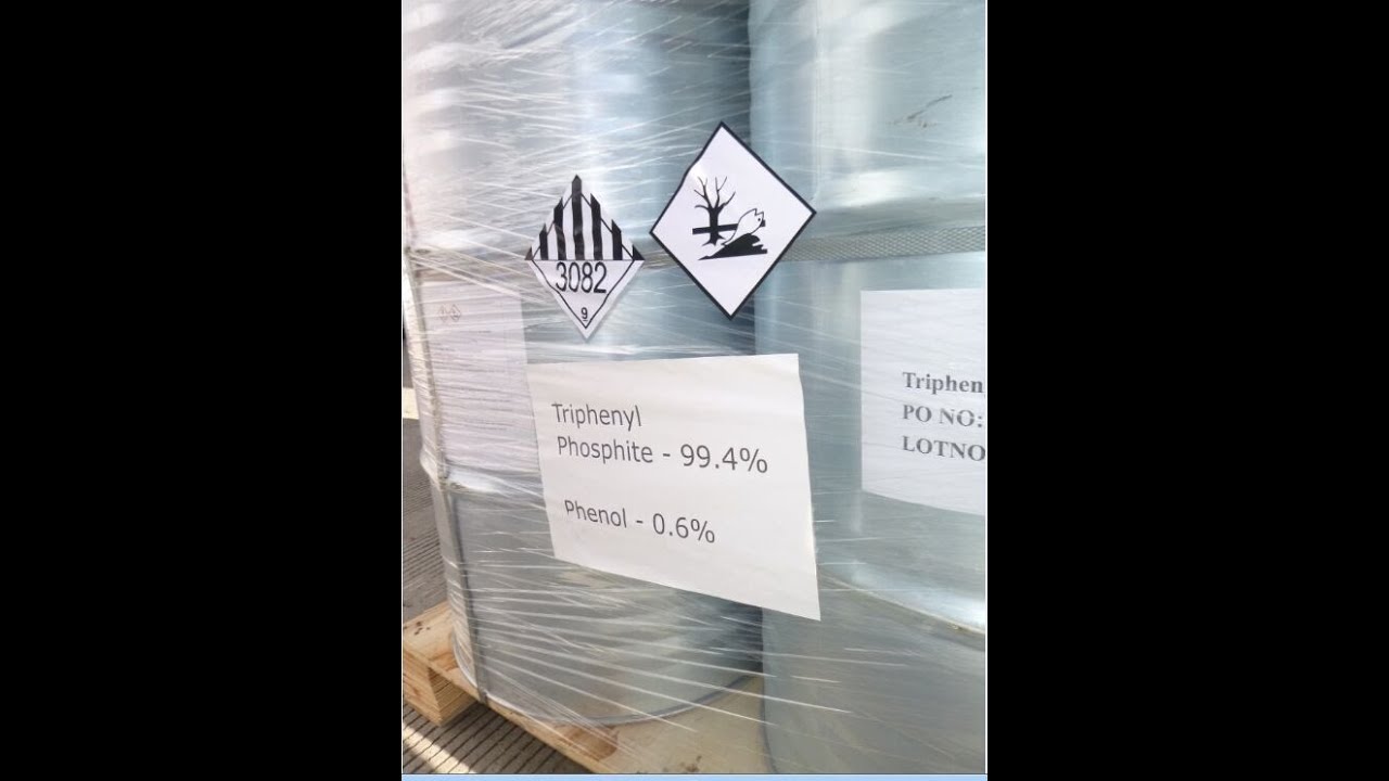 Triphenyl Phosphite drum container loading. Triphenyl Phosphite shipment to Singapore.