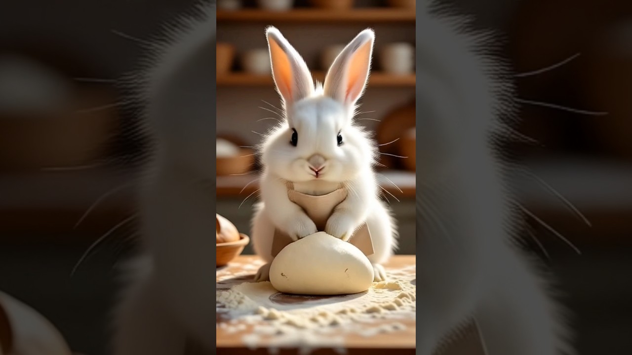 🐰 Cute Bunny Baker Kneads Dough | Hyper-Realistic Animal Shorts