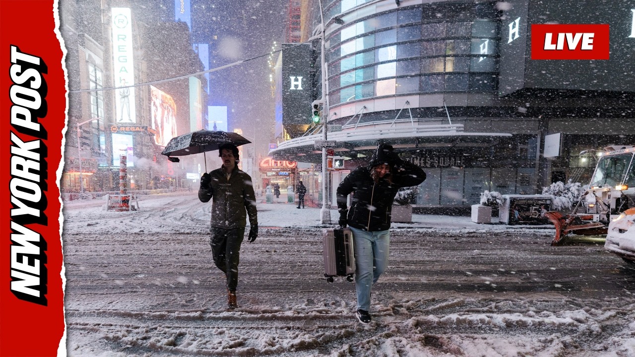 Historic Storm Slams New York - View from Times Square - YouTube