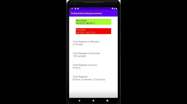 Calculating time difference between two Firebase timestamp's date and time - Android Studio Tutorial