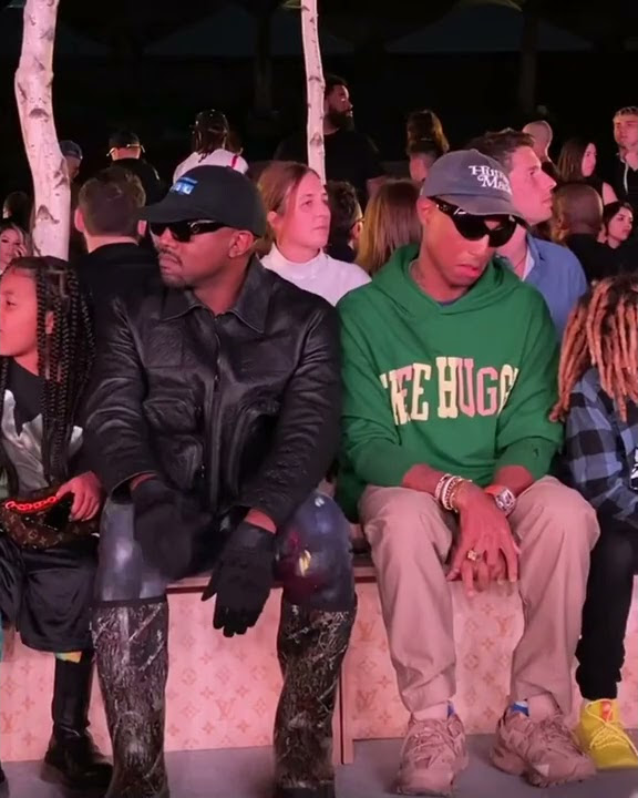 Kanye West and Pharrell at Virgil Abloh last Louis Vuitton Fashion Show 2021 Art Basel Miami DONDA