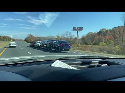 Truck pulling truck pulling trailer with cars with ratchet strap at 75mph.#shorts