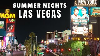 Summer Night Walks South Side Las Vegas Strip July | Luxor Resort, Excalibur Hotel & More