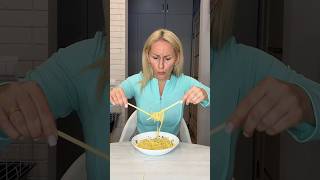 She couldn't learn how to eat noodles with chopsticks