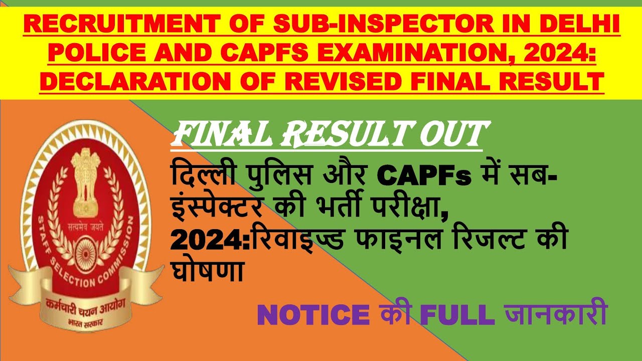 SSC CPO SI 2024 Final Result Out | Ex Servicemen CPO SI 2024 Revised ...