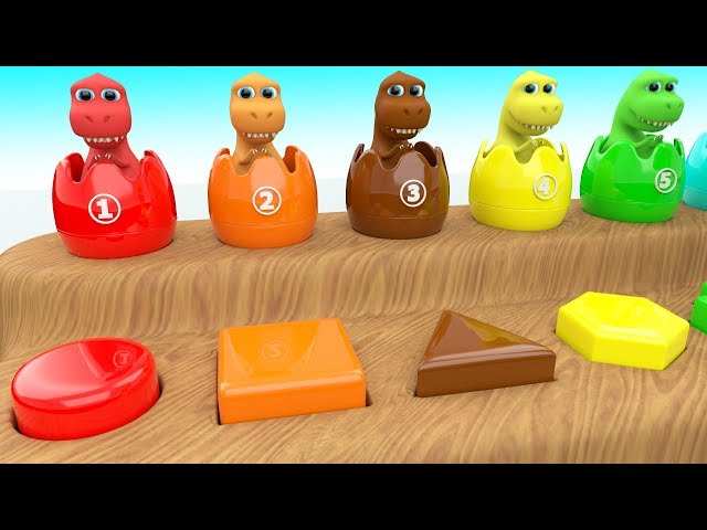 Learning Shapes & Colors with Dinosaur Cartoon Color Surprise Eggs 3D Kids Toddler Educational Video class=