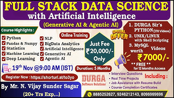 FULL STACK DATA SCIENCE with Artificial Intelligence Online Training @ DURGASOFT