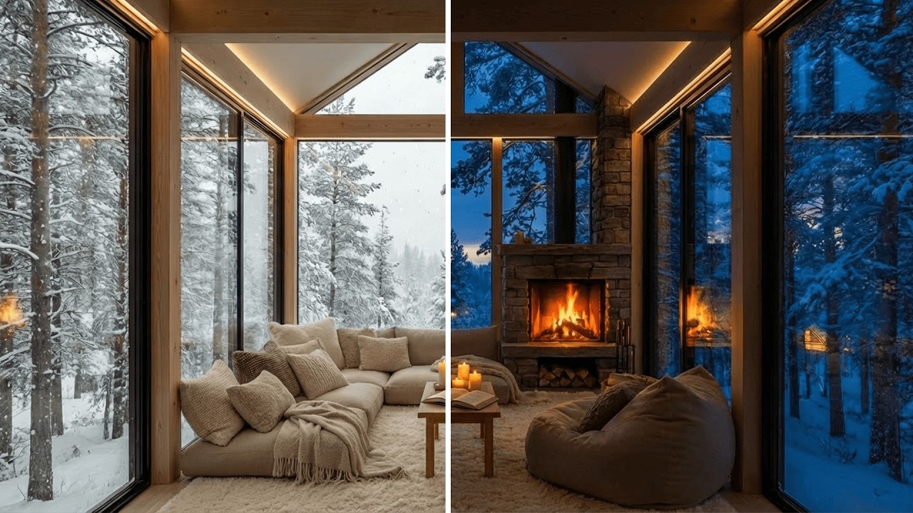 Cozy Treehouse - Day to Night Fireplace Ambience | Soft Jazz & Piano |  (3 Hours)