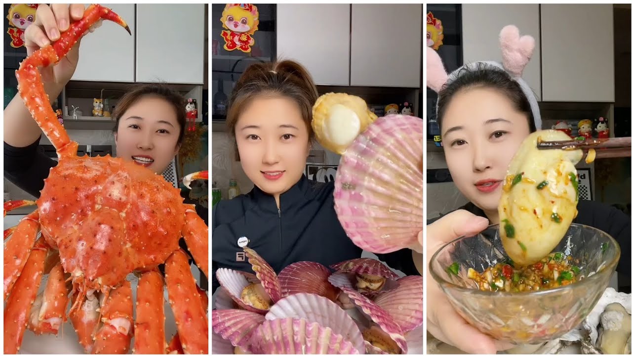 Seafood #59 challenge Eating Seafood, Shrim، Crap, Squid 😋😋{ Asmar} #oyster #salmon #shrim #lopster