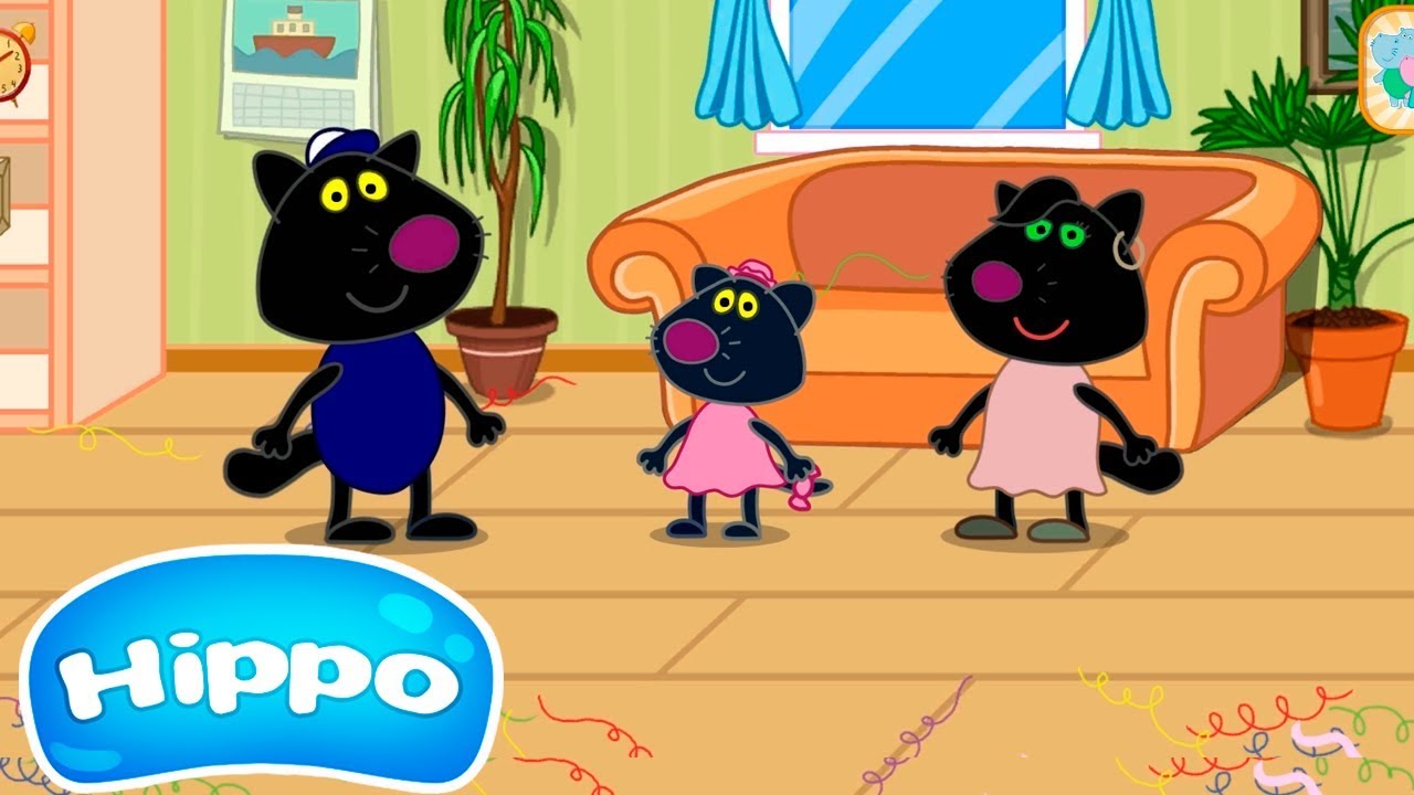 Hippo 🌼 Festa de aniversário para crianças 🌼 Família gato preto