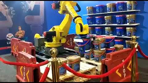 Mahajan Automation refurbished Fanuc robot palletizing operation