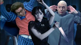 Wednesday dances with Austin Powers and Dr. Evil