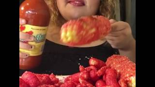 Big Mexican Female eats hot cheetos and Corn lol