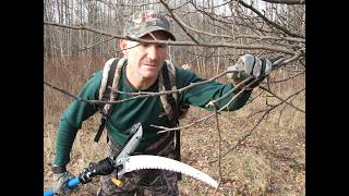 173.  John Eberhart post season scouting  1 1/2 acres of timber on a 5 acre parcel with his son Joe