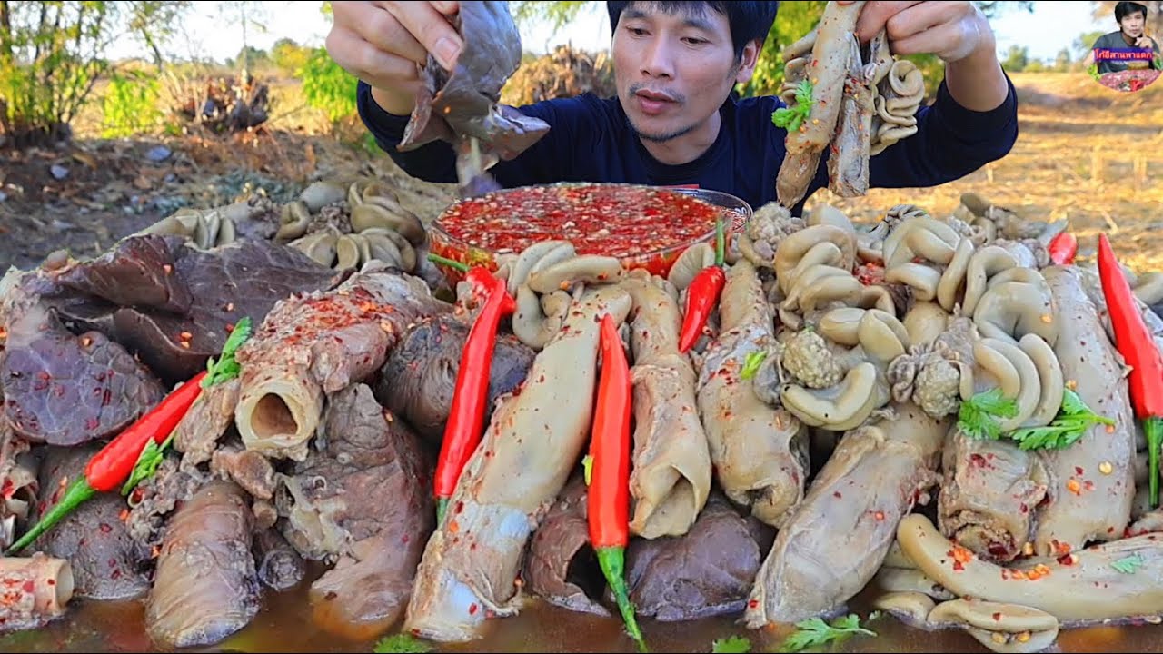 ต้มไส้เครื่องในจิ้มซีฟู้ดแกล้มผักสดแซ่บคักอีหลีครับพี่น้อง ASMR MUKBANG EATING SHOW#โก้อีสานพาแดก 