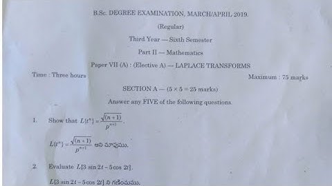 Degree 6th sem maths LAPLACE TRANSFORMS public paper 2019 ismart RK channel in telugu