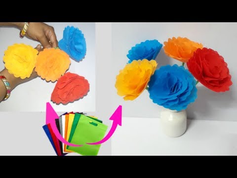 How to make flowers from Shopping carry bags at home|flower making craft idea|DIY flower making