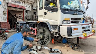 How to Change Old Brake Leather of Truck Tyre with Small Tools | Heavy Equipment Repair Videos