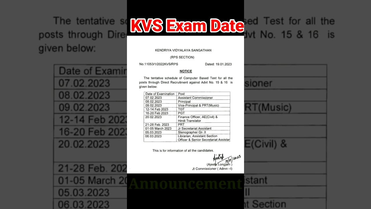 kvs exam date out 2023 | PRT TGT PGT librarian | kvs exam date declared | admit card announcement