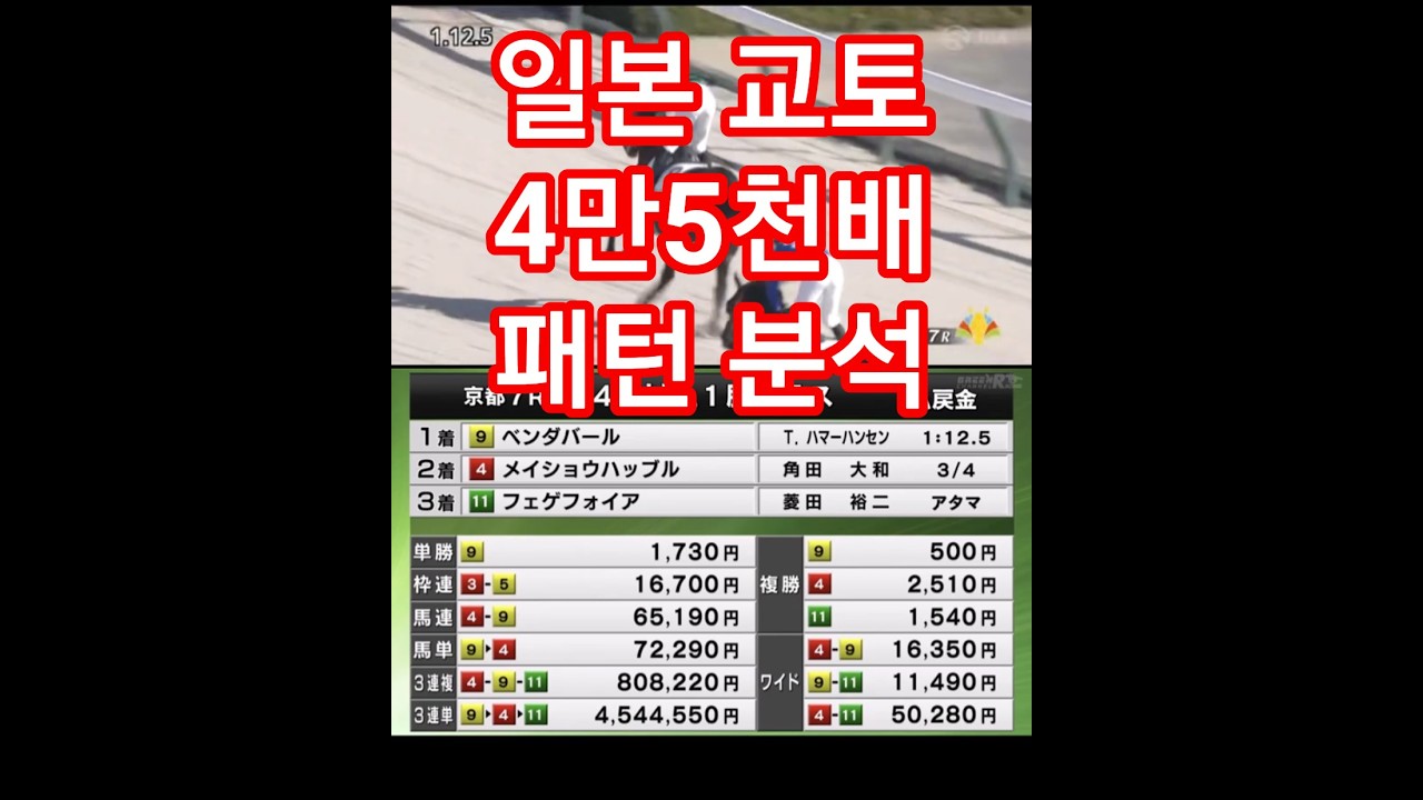 1/10 일본경마 교토 京都7R 삼쌍승식 45445.5배 동일오행 강운수 조합 패턴 대박이야~