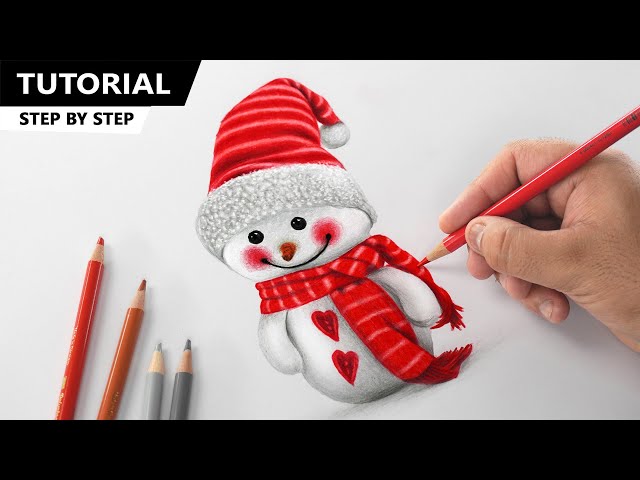 Cute snowman vector illustration. Winter cartoon design. Christmas  character. Happy kawaii snow for december. Merry christmas greeting card.  Isolated drawing with carrot nose, a hat and a scarf. 14375006 Vector Art at