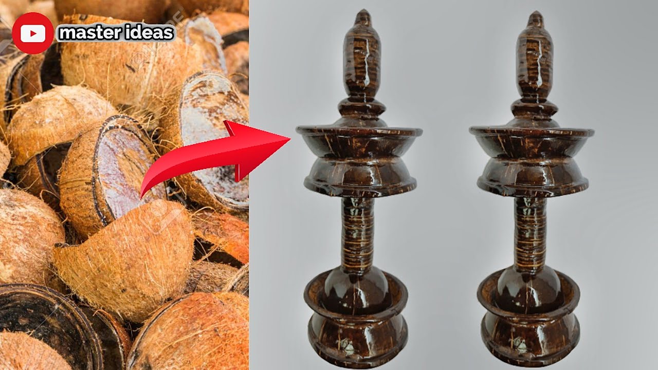 coconut shell craft ideas | coconut shell nilavilakku making | 