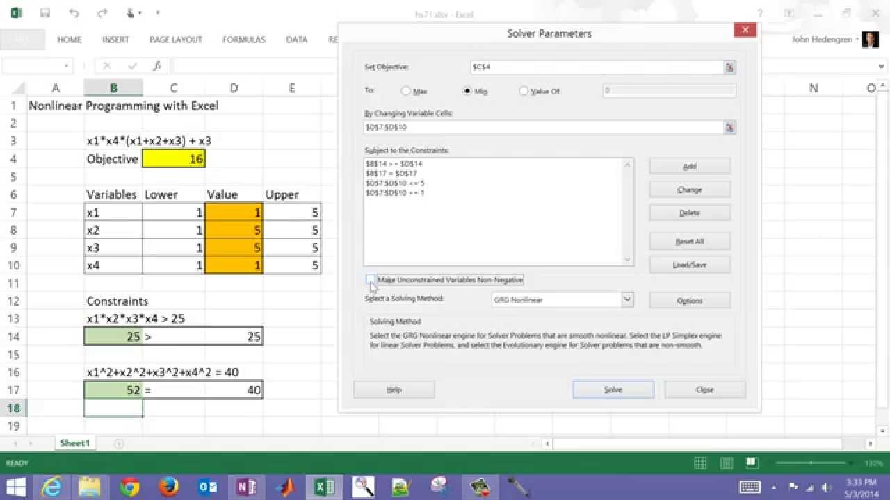 Microsoft Excel Solver For Engineering Optimization