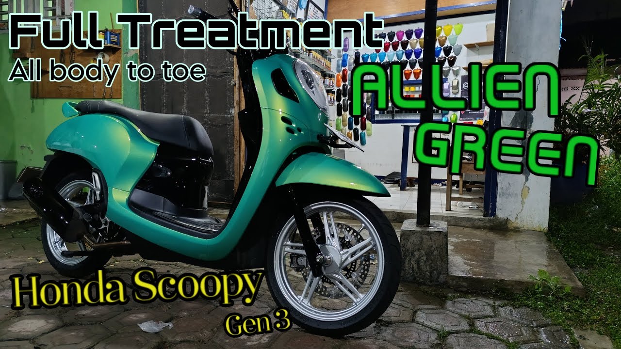 maaf L nya kebanyakan | Repaint full body scoopy Alien Green AB2 Dayawarna