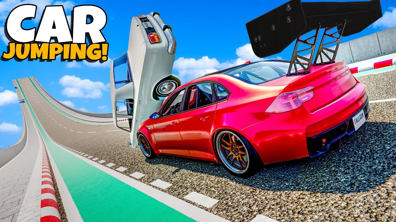 Jumping RANDOM Cars Down a MASSIVE Ramp in BeamNG Drive!