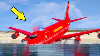 Plane Crash During Overrun Runway In GTA 5 (Firefighting Airplane Crashes Into Water)