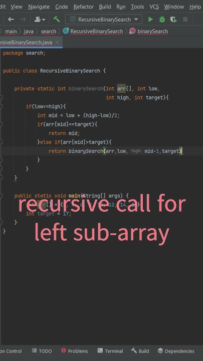 Recursive Binary Search in 56 seconds | Java #recursion #binarysearch # ...