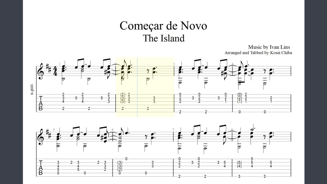 IVAN LINS 1 スコア Começar de Novo - The Island - Ivan Lins Solo Guitar Sheet Music