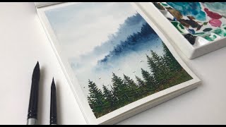 Water Coloring Painting Tutorial | Misty Forest Landscape | Watercolor Painting For Beginners | #4