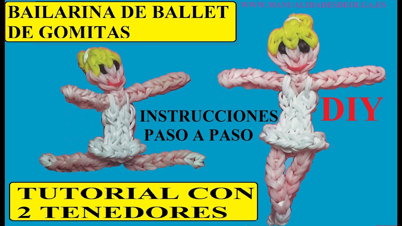 COMO HACER UNA BAILARINA DE BALLET DE GOMITAS- LIGAS CON DOS TENEDORES. VIDEOTUTORIAL DIY.