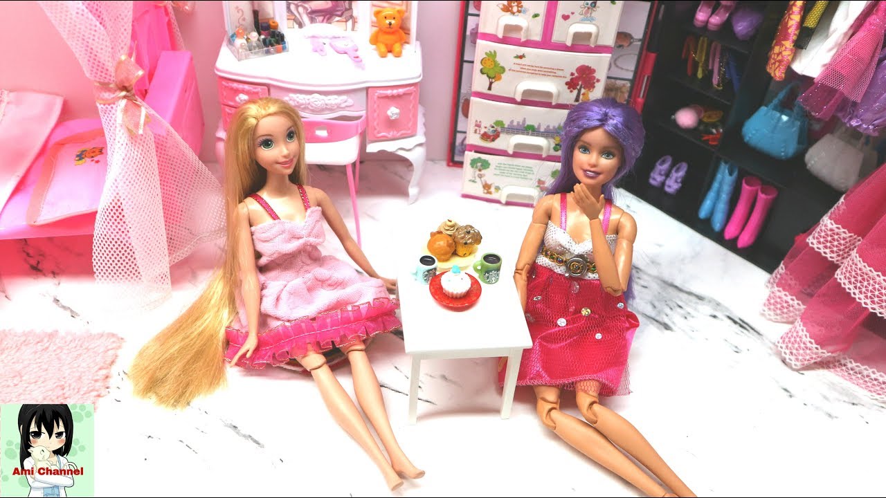 Barbie Rapunzel Princess Dress Bedroom Morning Routine Casa de boneca ...