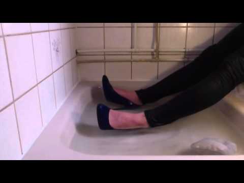 Blue heels in shower