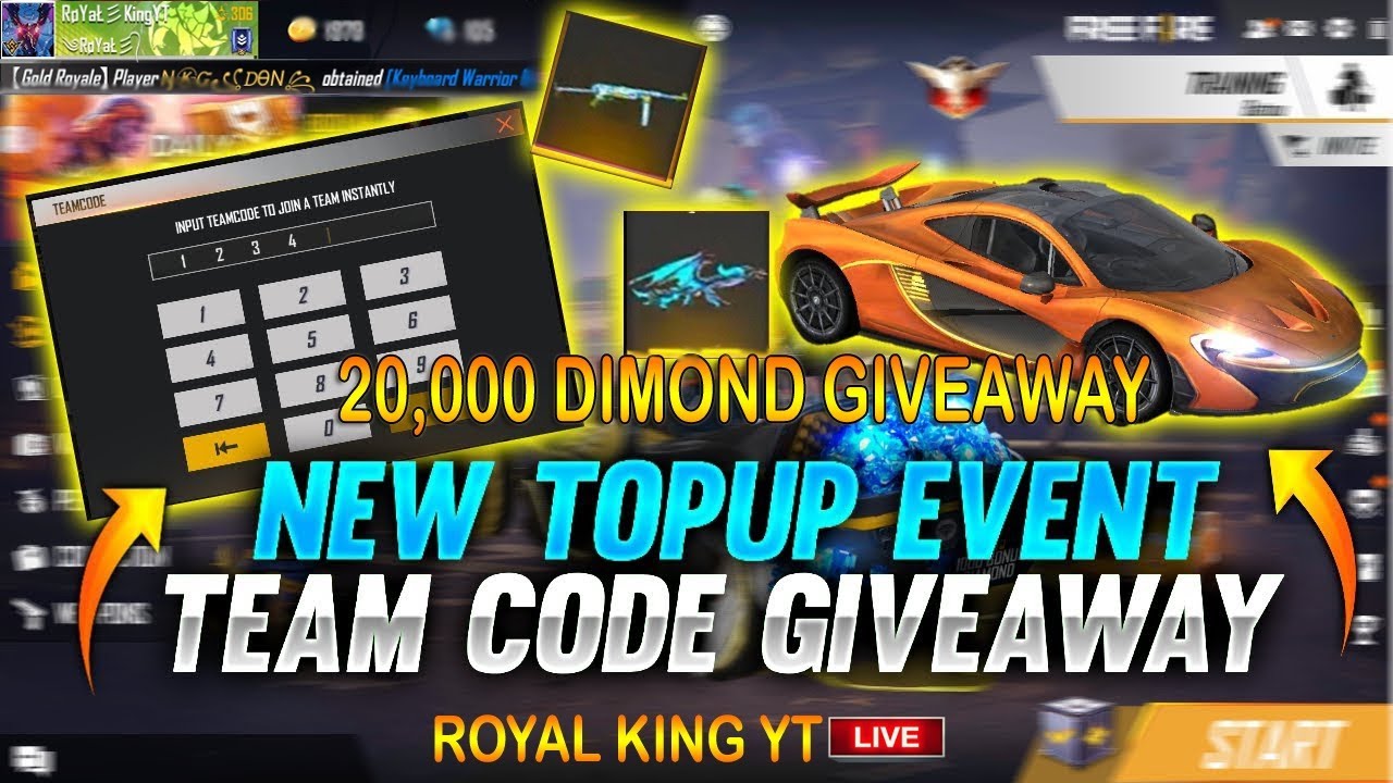 FREE FIRE LIVE GIVEAWAY REDEEM CODE TODAY || TEAM CODE ...