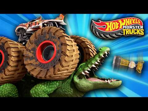 Hot Wheels Monster Trucks Fight a Giant Crocodile!