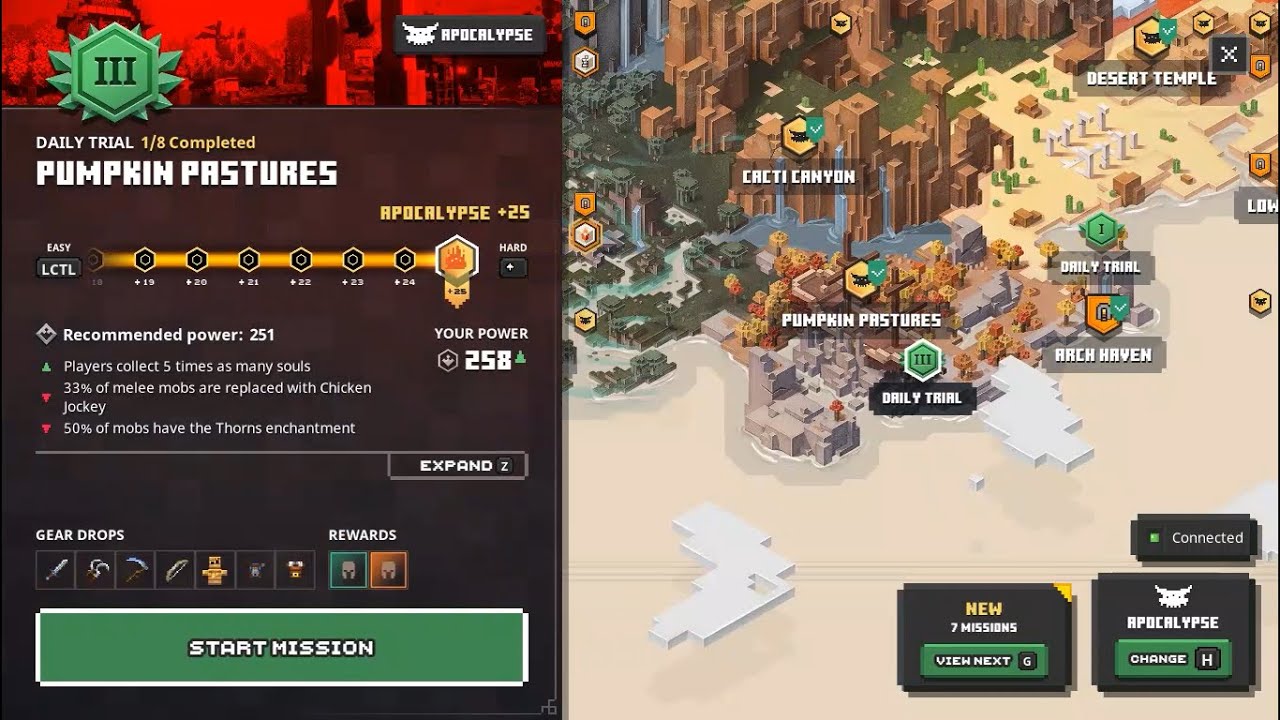 Minecraft Dungeons Shadow Mage vs. Pumpkin Pastures Apocalypse +25 Daily Trial Lv.III 6 Banners