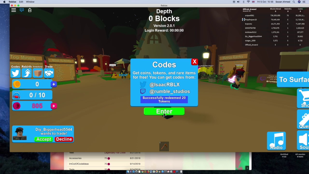All Codes Of TOKENS In Mining Simulator Roblox YouTube