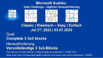 Microsoft Sudoku | Classic - Easy | Jul 3, 2022 | Daily Challenges