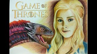 Drawing Daenerys Targaryen (Emilia Clarke) with Dragon Game of Thrones Speed Drawing Colored Pencil screenshot 4