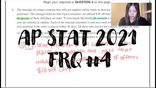 AP Statistics 2021 FRQ #4 / AP 통계학 2021 FRQ #4 문풀