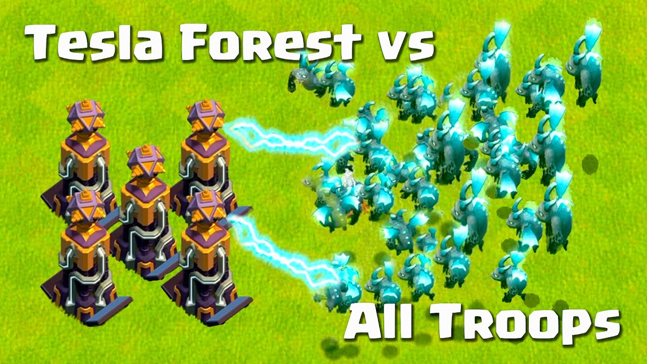 Hidden Tesla Level 14 vs All Max Troops | clash of clans Tips and Tric