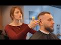 Satisfying Scissors Haircut Routine For A Regular Client By Female Barber Girl Daria