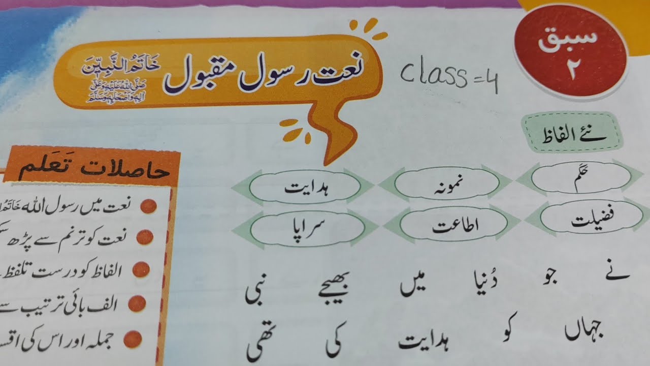 Urdu reading class4 lesson2 naat e resool mukbool