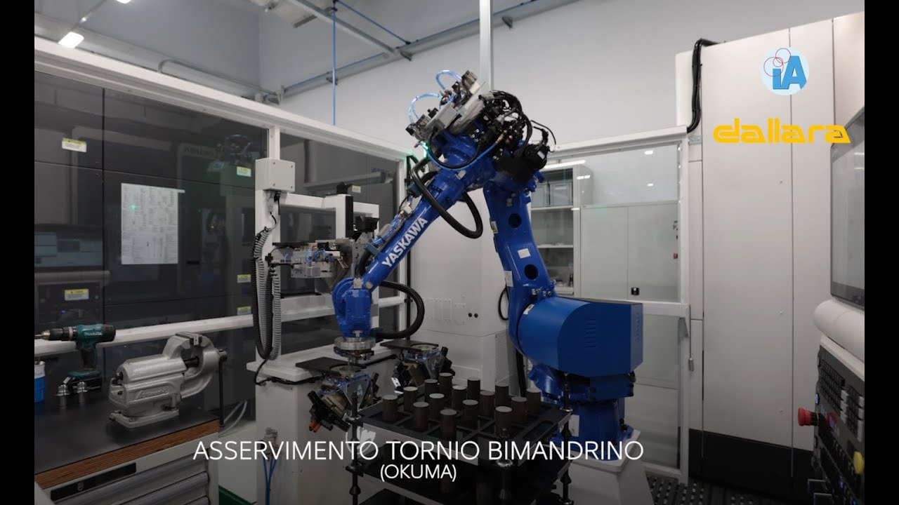 Asservimento robotizzato tornio bimandrino Okuma- Dallara Automobili  -Automazioni Industriali Srl