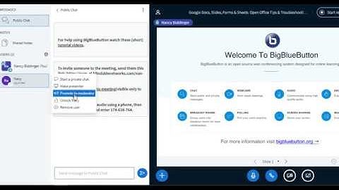 Sharing moderator and presenter roles in BBB
