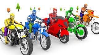 Colors for Children to Learn with Spiderman riding Motorcycle - Learn Colors Street Vehicles fo Kids