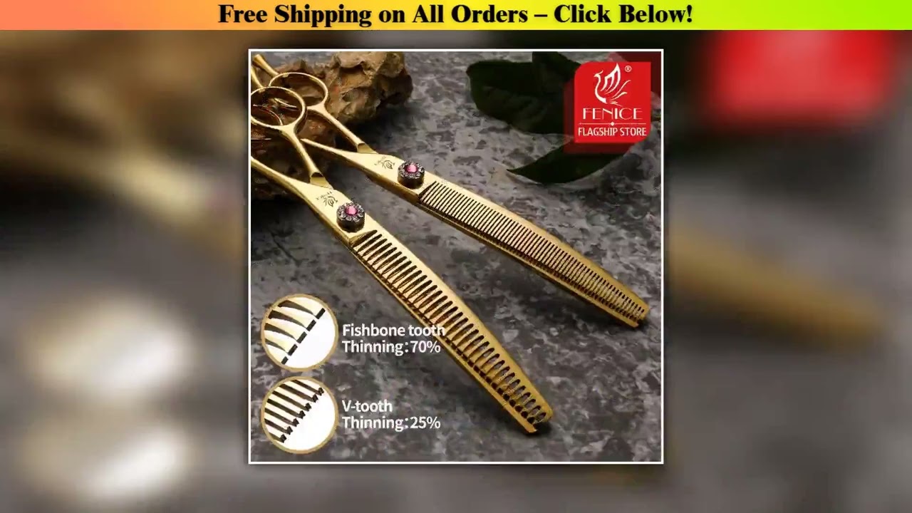 Fenice high-end 7.25 inch professional dog grooming scissors curved thinning shears for dogs &